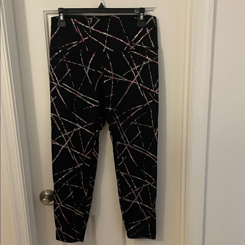 ZYIA Black Leggings with Colorful Line Pattern